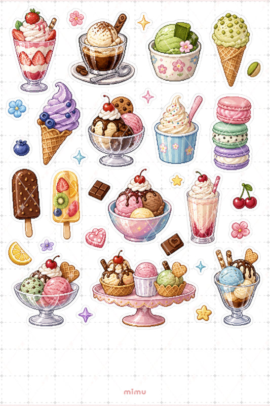Pixel Art Dondurma Sticker Seti Ice Cream Tatlı Temalı Dekoratif 2'li Etiket