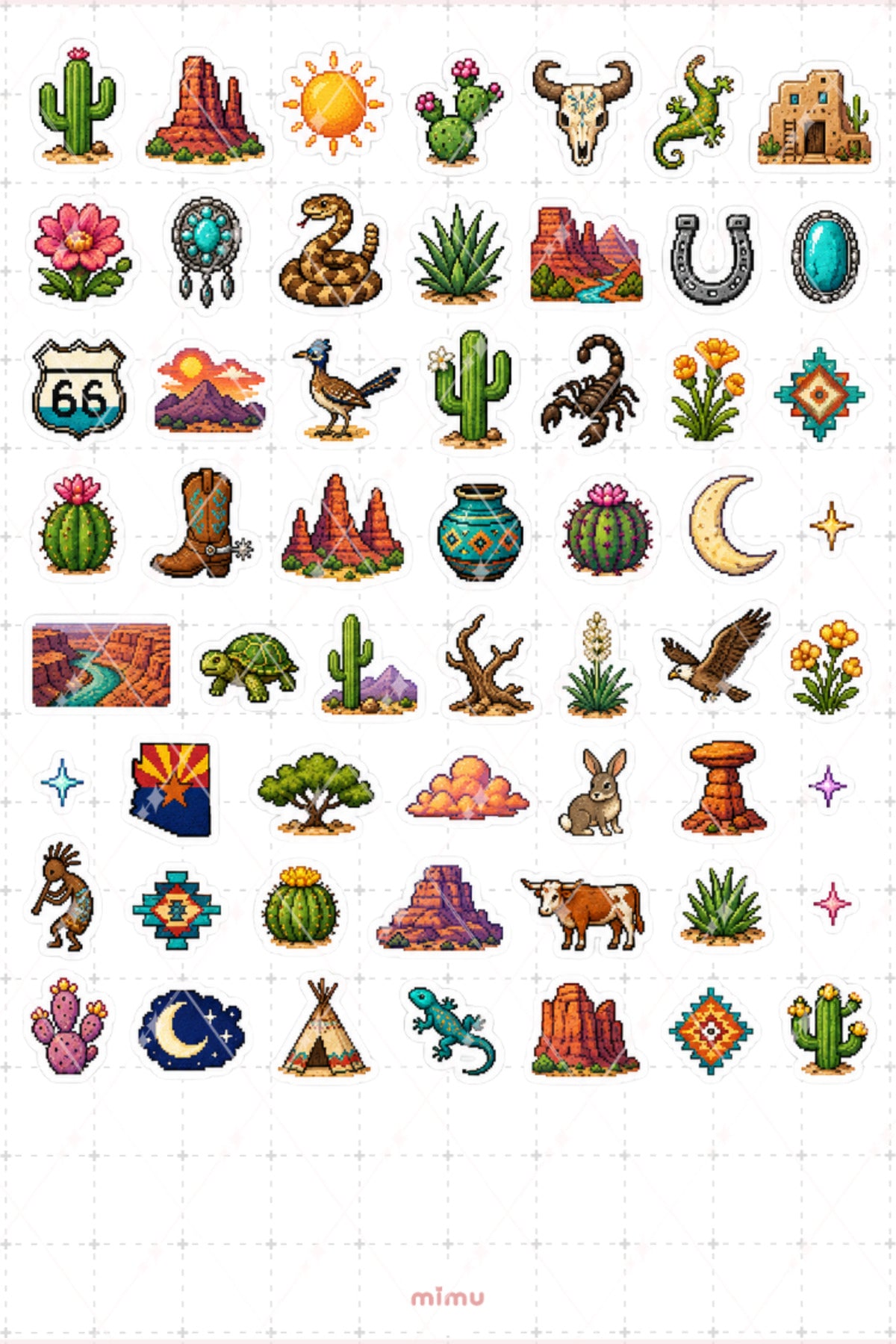 Pixel Art Arizona Sticker Seti Çöl ve Eyalet Temalı Dekoratif 2'li Etiket