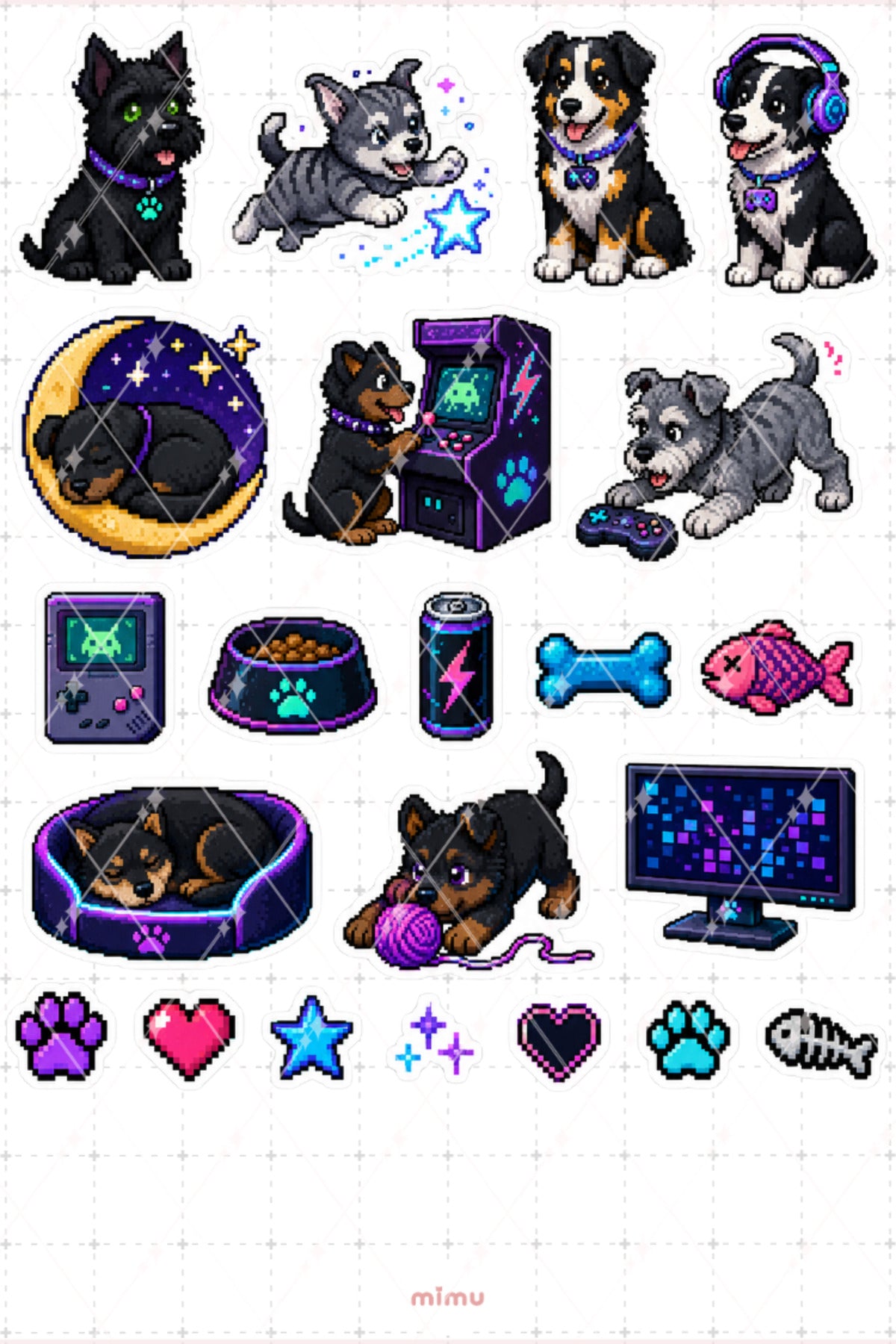 Pixel Art Köpek Sticker Seti Patili Dostlar Temalı Dekoratif 2'li Etiket