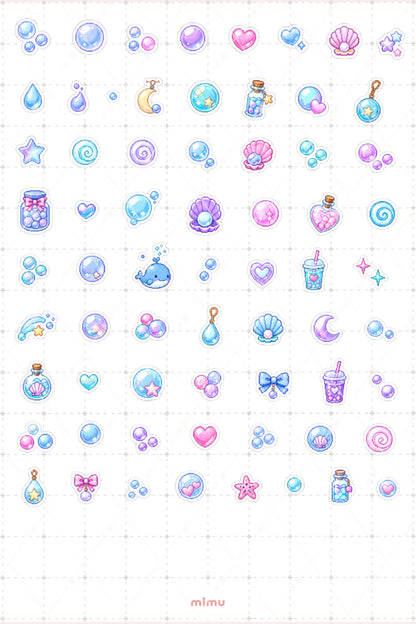 Pixel Art Baloncuk Sticker Seti Bubble Şeffaf Köpük Temalı Dekoratif 2'li Etiket