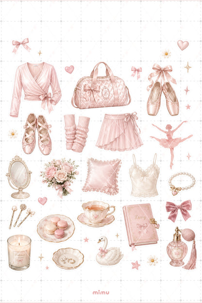 Balletcore Essentials Sticker Seti Balerin Pastel Pembe Romantik Estetik 2li Etiket