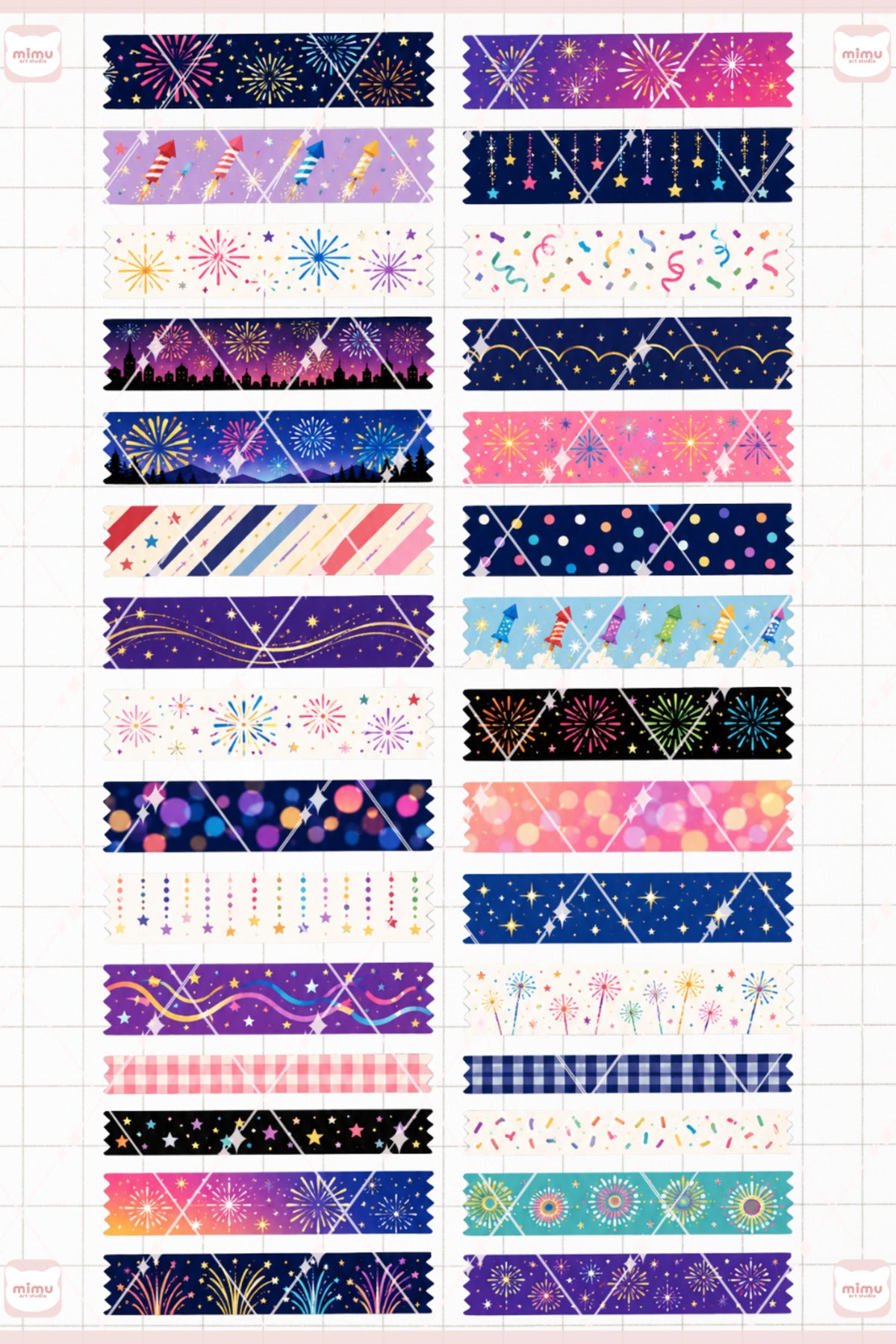 Havai Fişek Temalı Washi Tape Seti Estetik Etiket Defter Günlük Scrapbook Süslemesi
