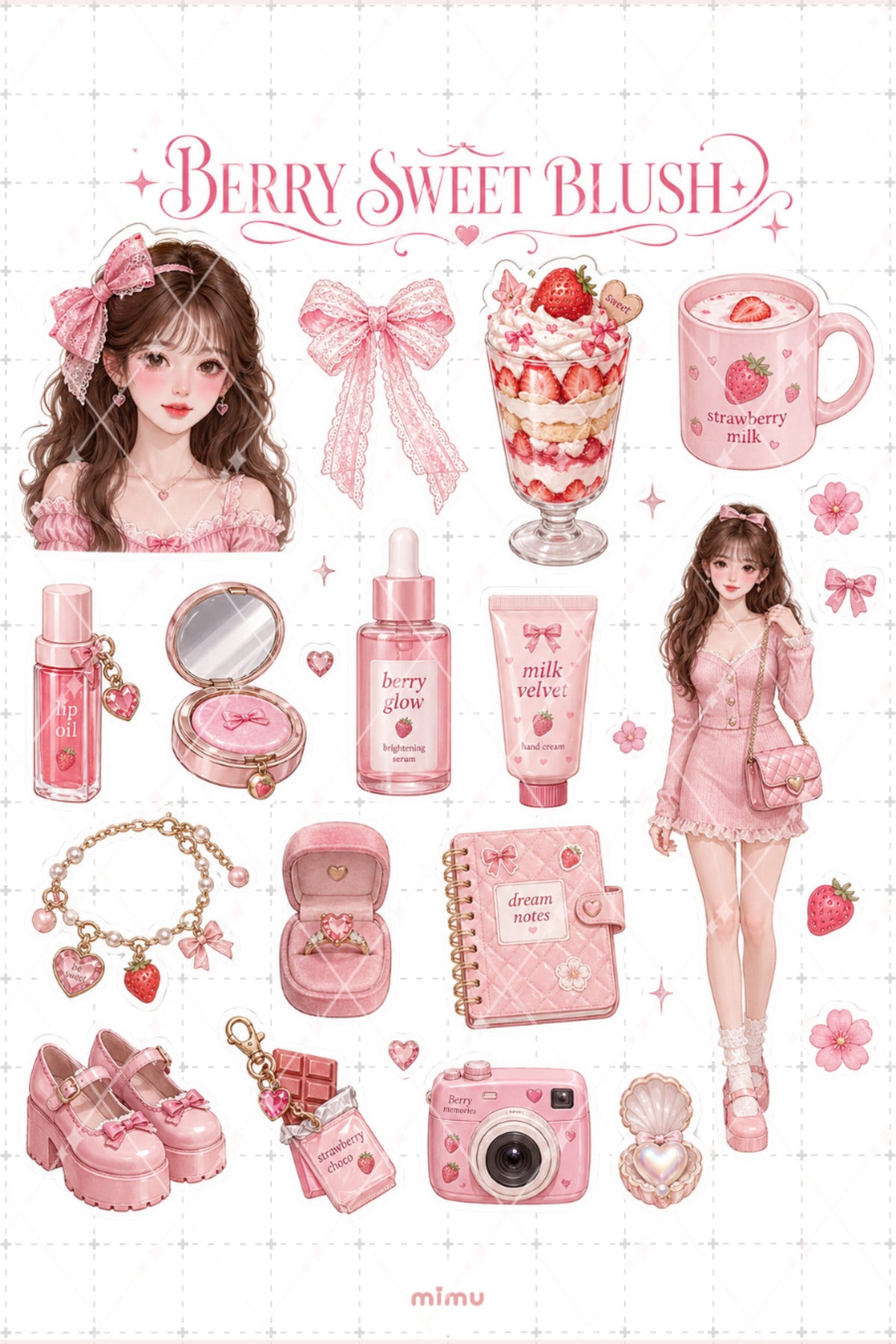 Strawberry Milk Girl Sticker Seti Pembe Çilek Sütü Kız Temalı 2li Dekoratif Etiket - 2
