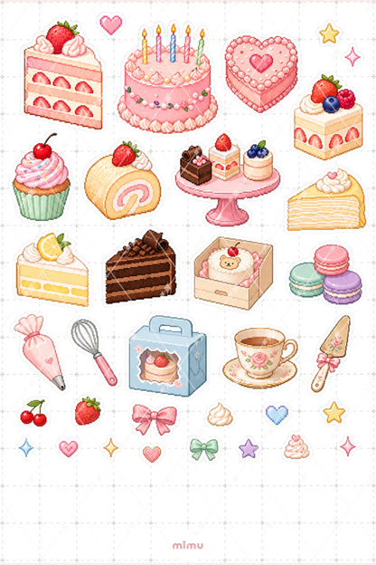 Pixel Art Tatlı Sticker Seti Dessert Pasta ve Şekerleme Temalı Dekoratif 2'li Etiket - 2