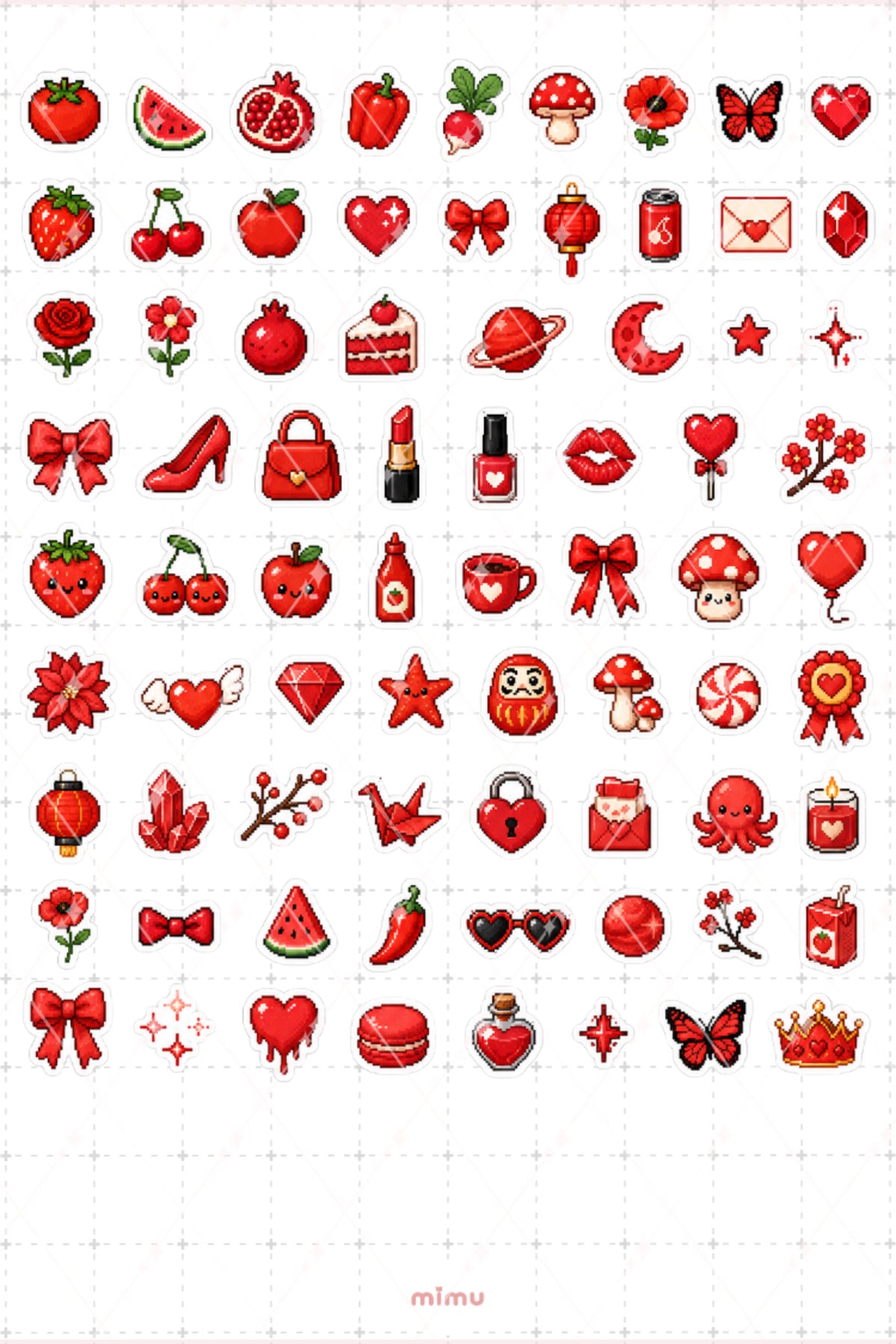 Pixel Art Kırmızı Renk Sticker Seti Red Estetik Renk Temalı Dekoratif 2'li Etiket