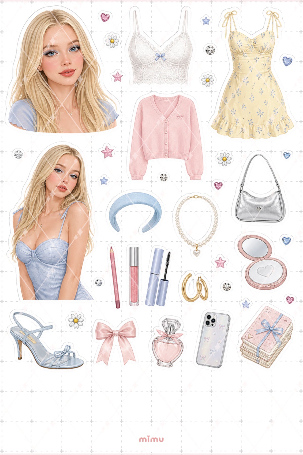 Cassie Howard Sticker Seti Mavi Pembe Moda Güzellik Temalı Dekoratif 2'li Etiket - 2