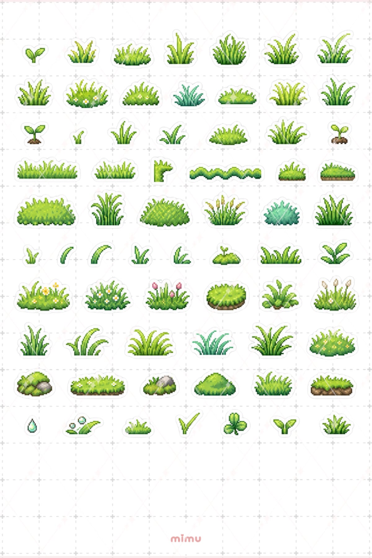 Pixel Art Çimen Sticker Seti Grass Doğa ve Bahçe Temalı Dekoratif 2'li Etiket