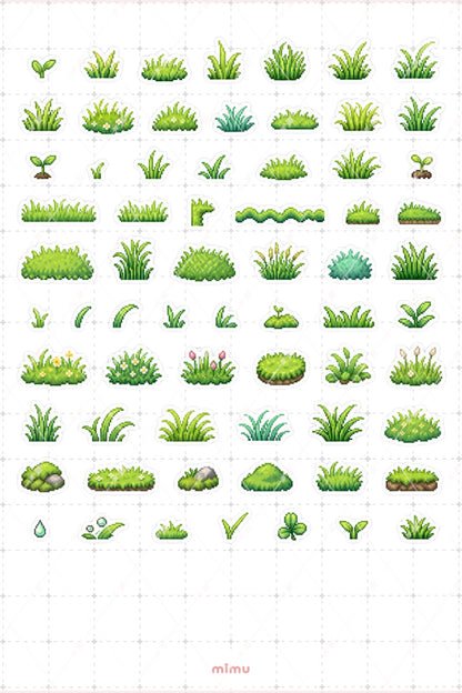 Pixel Art Çimen Sticker Seti Grass Doğa ve Bahçe Temalı Dekoratif 2'li Etiket