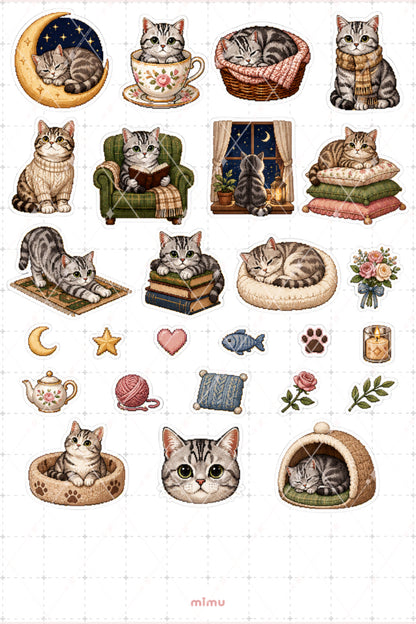Pixel Art Scottish Fold Kedi Sticker Seti Kıvrık Kulak Temalı Dekoratif 2'li Etiket