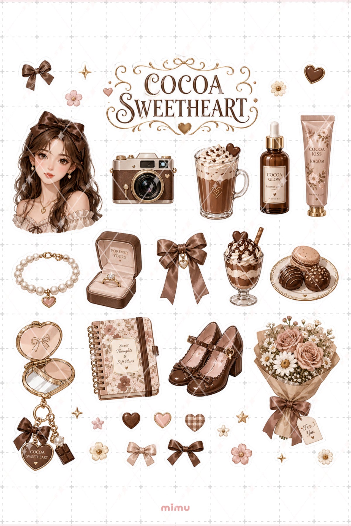 Milk Chocolate Girl Sticker Seti Kahverengi Çikolata Kız Temalı 2li Etiket