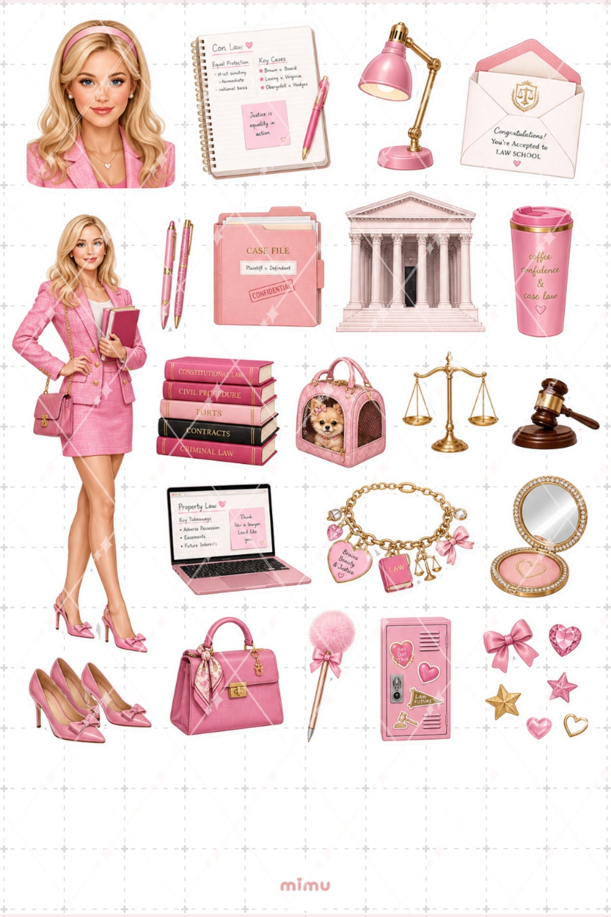 Elle Woods Sticker Seti Hukuk Okulu Pembe Stil Temalı Dekoratif 2'li Etiket