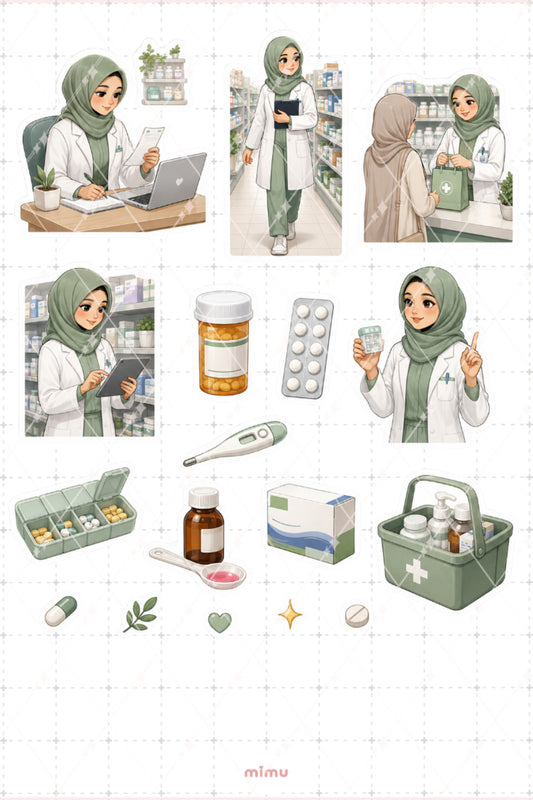 Eczacı Sticker Seti Eczane ve Eczacılık Temalı Dekoratif 2'li Etiket