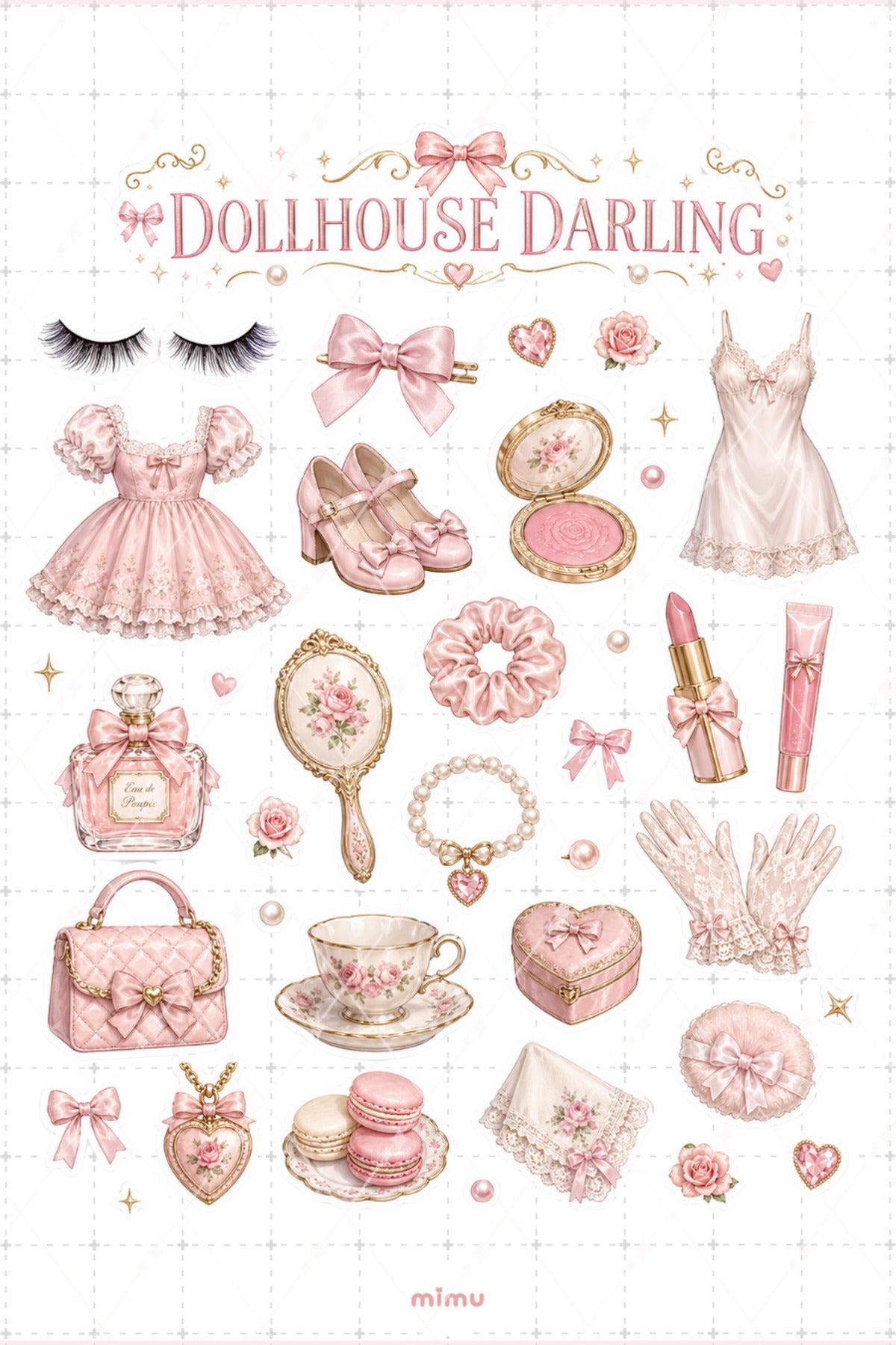 Dollhouse Darling Sticker Seti Pembe Romantik Dollhouse Core Estetik Etiket