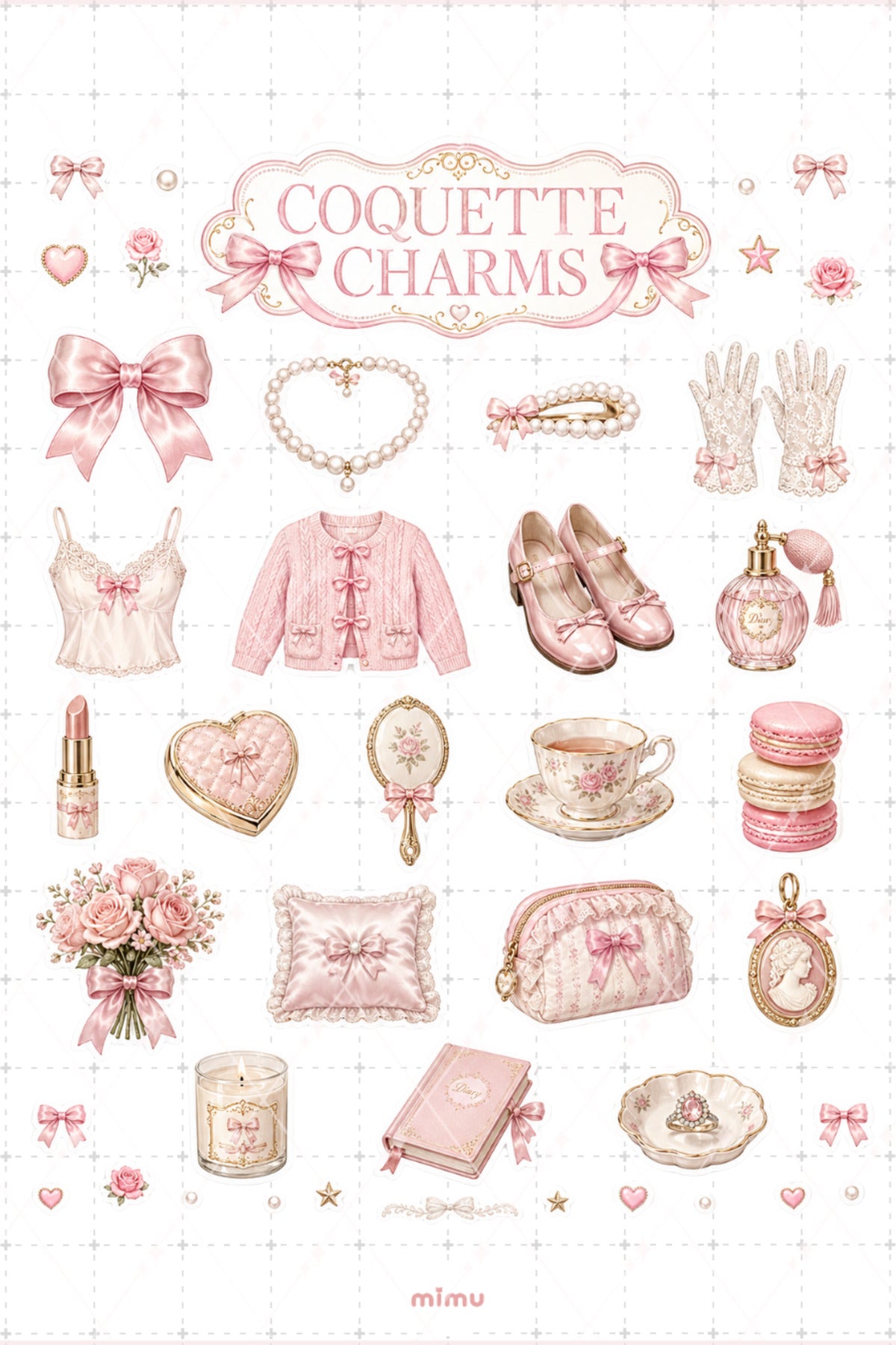 Coquette Charms Sticker Seti Pastel Pembe Romantik Estetik 2li Etiket - 2