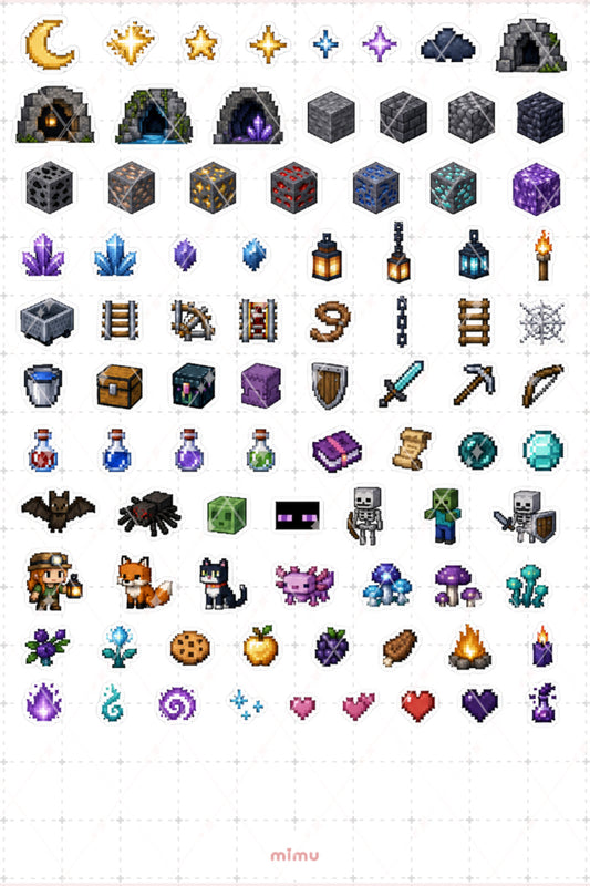 Pixel Art Minecraft Sticker Seti Blok Oyun Temalı Dekoratif 2'li Etiket