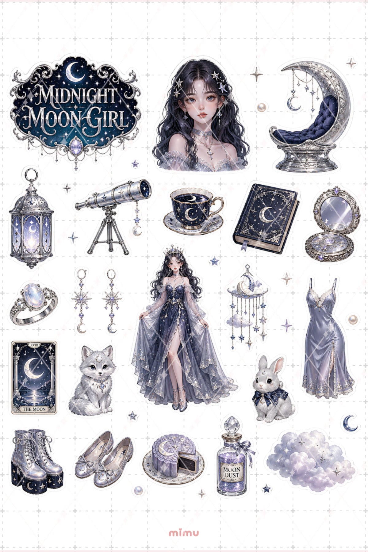 Moon Girl Sticker Seti Ay Kristal Kız Temalı 2li Dekoratif Etiket