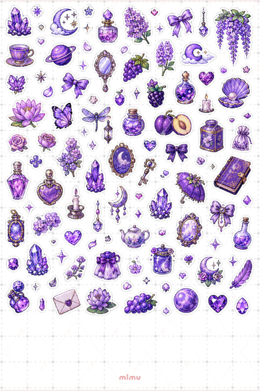 Pixel Art Mor Renk Sticker Seti Purple Estetik Renk Temalı Dekoratif 2'li Etiket