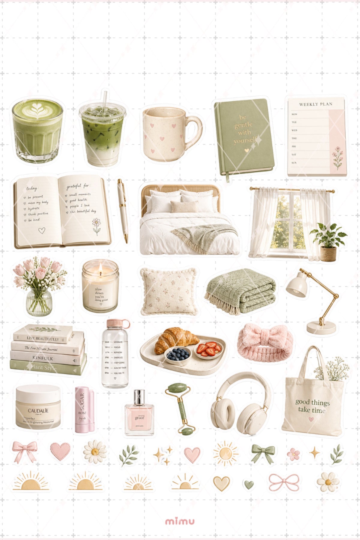 Sunday Morning Reset Sticker Seti Yeşil Pembe Sabah Rutini Estetik 2li Etiket - 2