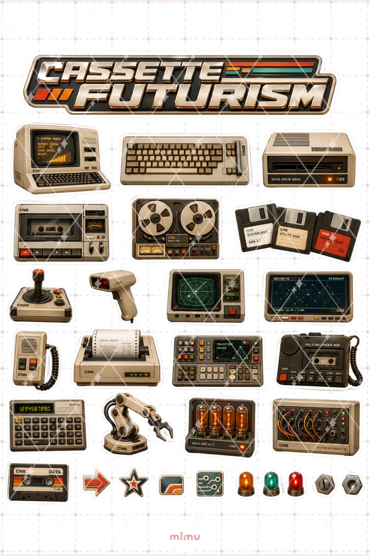 Retro Future Tech Sticker Seti Vintage Bilgisayar Teknoloji Estetiği 2li Etiket - 2