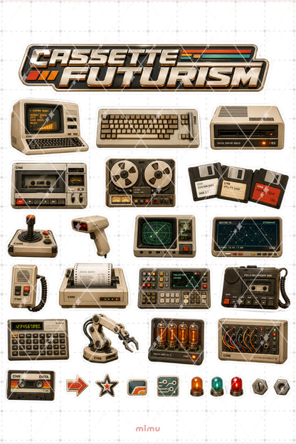 Retro Future Tech Sticker Seti Vintage Bilgisayar Teknoloji Estetiği 2li Etiket - 2