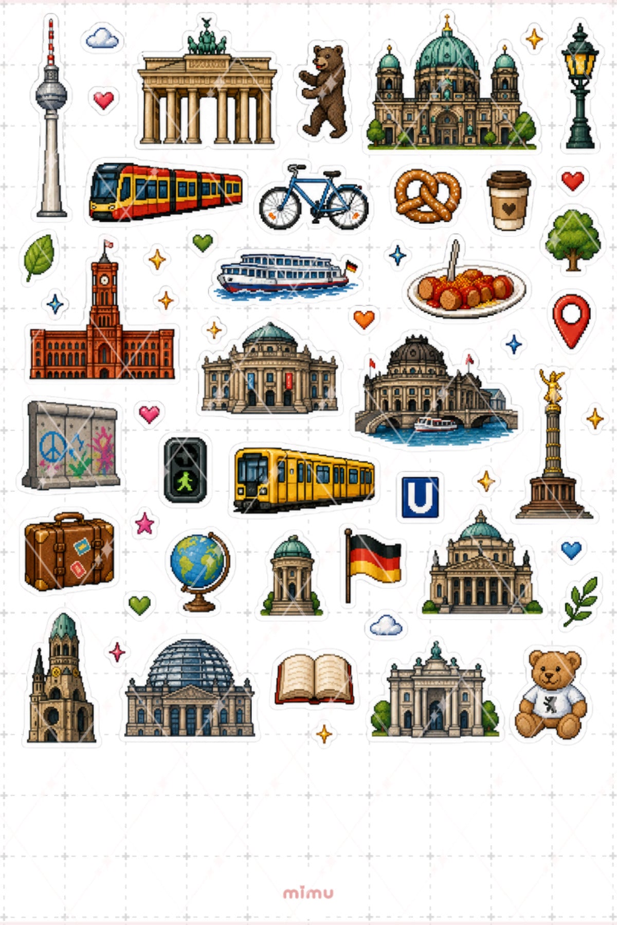 Pixel Art Berlin Sticker Seti Almanya Şehir Temalı Dekoratif 2'li Etiket