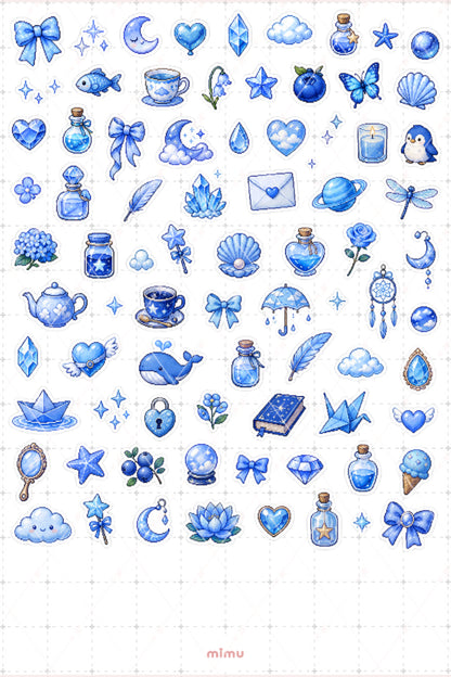 Pixel Art Mavi Renk Sticker Seti Blue Estetik Renk Temalı Dekoratif 2'li Etiket