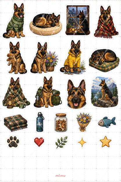 Pixel Art German Shepherd Sticker Seti Alman Çoban Köpeği Temalı Dekoratif 2'li Etiket