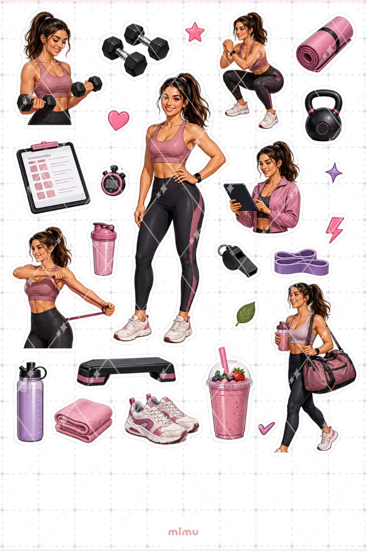Kişisel Antrenör Sticker Seti Fitness Pilates Temalı Dekoratif 2'li Etiket