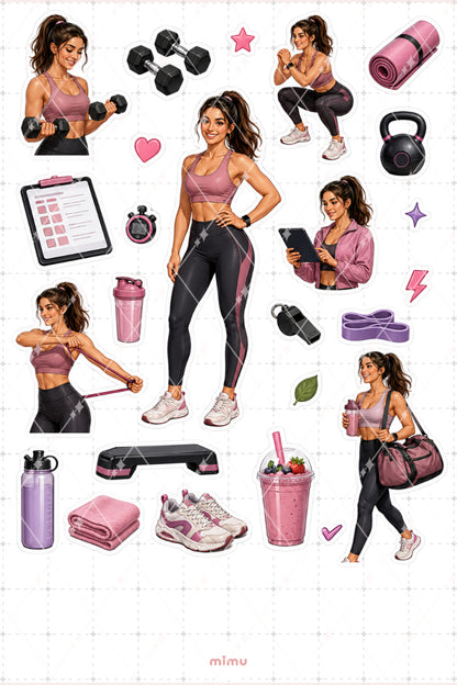 Kişisel Antrenör Sticker Seti Fitness Pilates Temalı Dekoratif 2'li Etiket