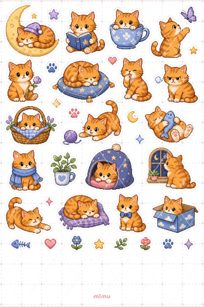 Pixel Art Turuncu Kedi Sticker Seti Orange Cat Patili Dost Temalı Dekoratif 2'li Etiket