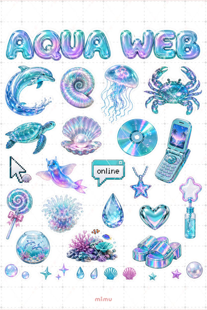 Seapunk Sticker Seti Sedefli Deniz Okyanus Pastel Estetik 2li Etiket