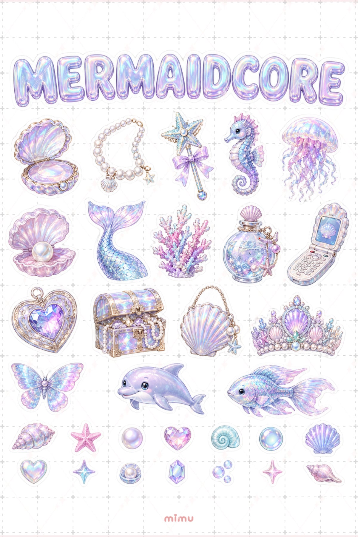 Mermaidcore Sticker Seti Deniz Kızı Sedefli Pastel Okyanus 2li Etiket