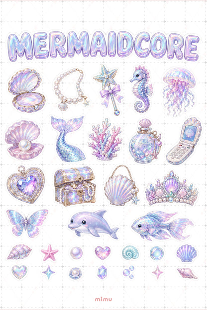 Mermaidcore Sticker Seti Deniz Kızı Sedefli Pastel Okyanus 2li Etiket