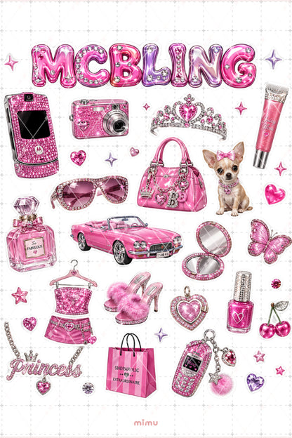 McBling Sticker Seti Pembe Taşlı Y2K Bling Estetik 2li Etiket