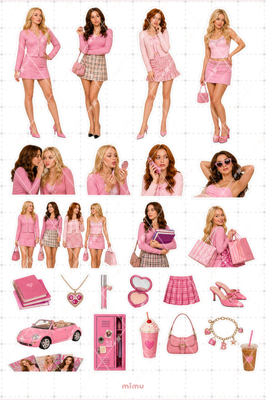 Mean Girls Sticker Seti Pembe Okul Modası Temalı Dekoratif 2'li Etiket