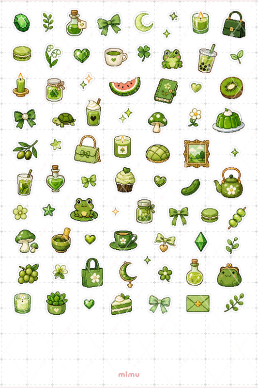 Pixel Art Yeşil Renk Sticker Seti Green Estetik Renk Temalı Dekoratif 2'li Etiket