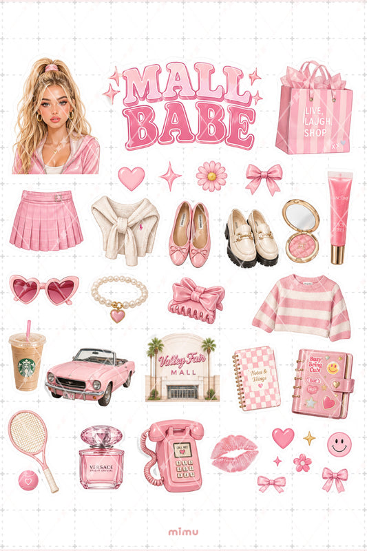 Mall Babe Sticker Seti Pembe Alışveriş Kız Temalı 2li Dekoratif Etiket