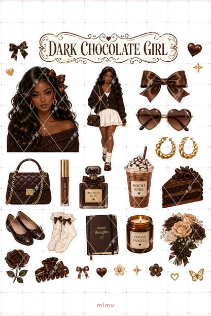 Dark Chocolate Girl Sticker Seti Kahverengi Çikolata Kız Temalı 2li Etiket