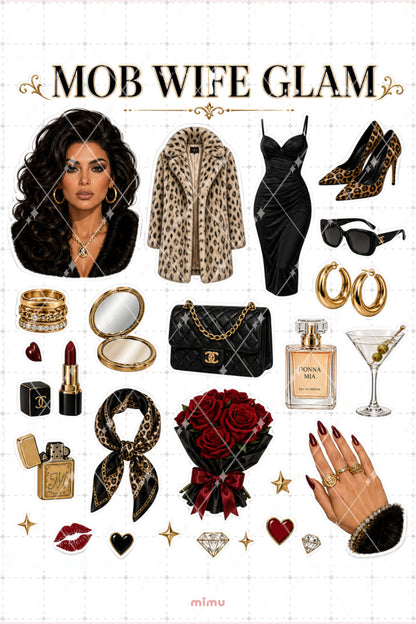 Mob Wife Glam Sticker Seti Leopar Siyah Altın Lüks Kolaj Temalı 2li Etiket - 2
