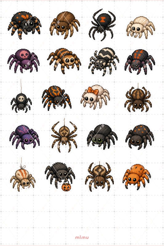 Pixel Art Halloween Sticker Seti Örümcek Temalı Dekoratif 2'li Etiket