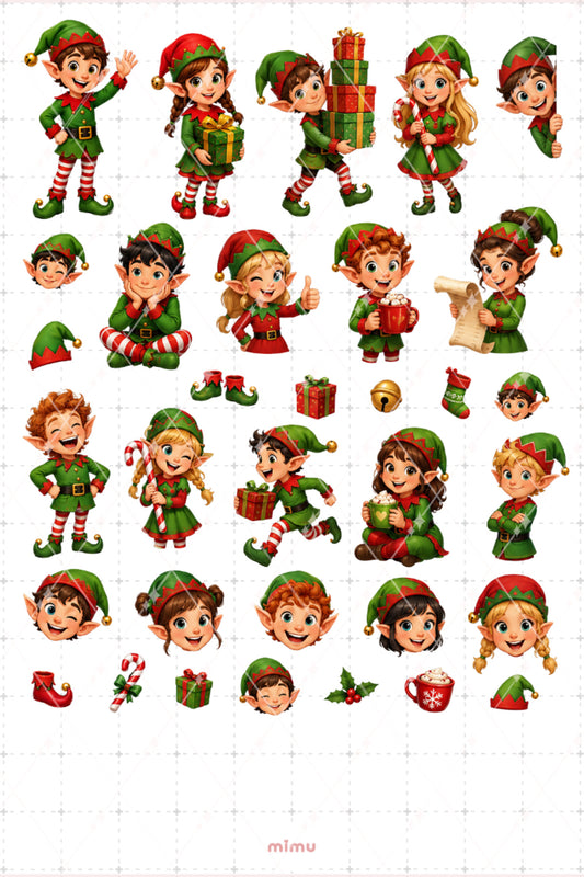 Yılbaşı Elfleri Sticker Seti Noel Yardımcıları Temalı Dekoratif 2'li Etiket