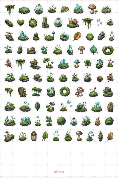 Pixel Art Yosun Sticker Seti Moss Orman ve Doğa Temalı Dekoratif 2'li Etiket