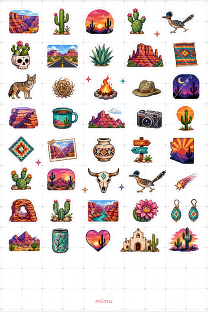 Pixel Art Arizona Sticker Seti Çöl ve Eyalet Temalı Dekoratif 2'li Etiket