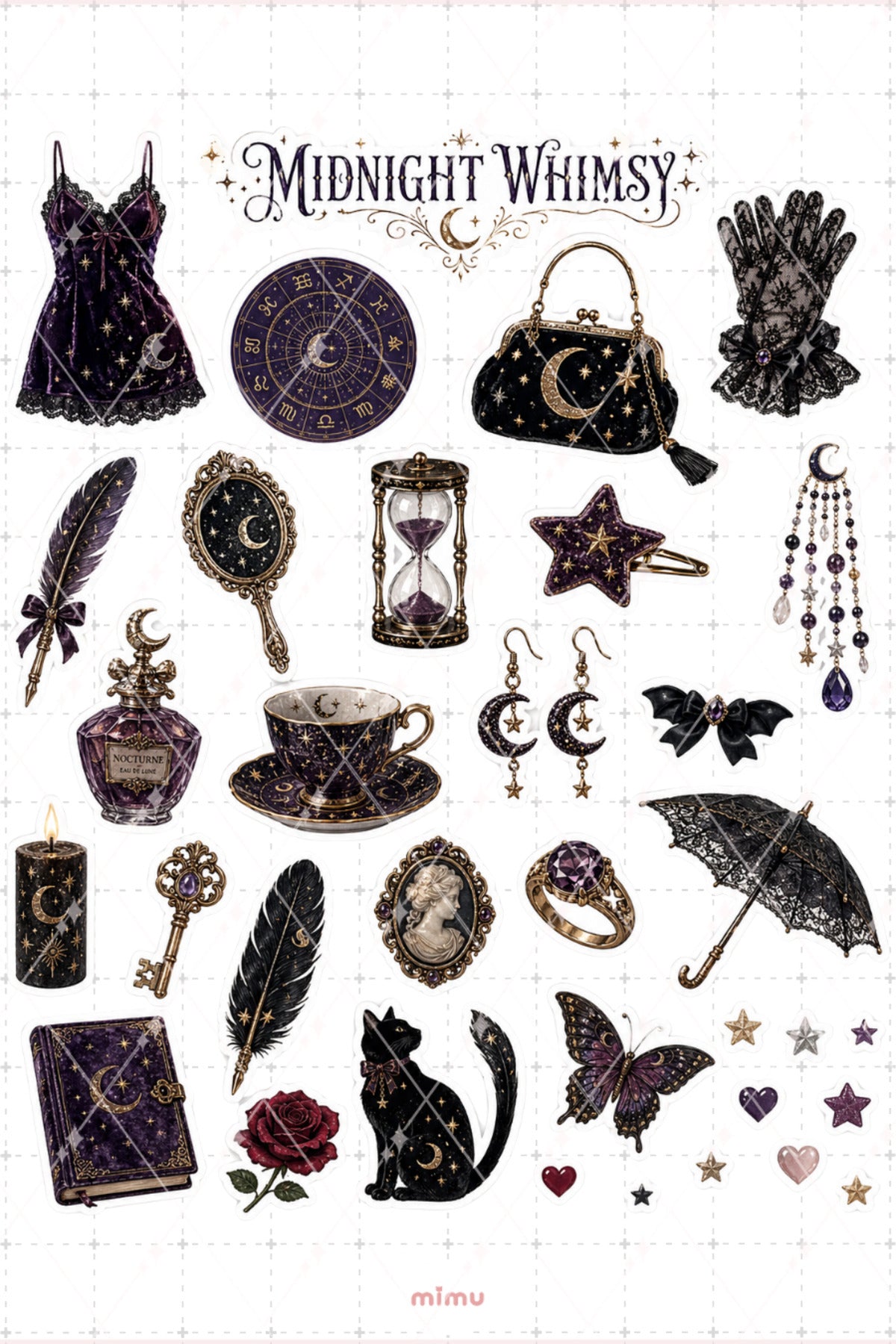Celestial Velvet Sticker Seti Gotik Astroloji Kolaj Siyah Mor Temalı 2li Etiket