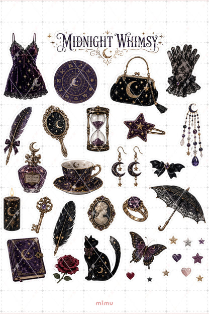 Celestial Velvet Sticker Seti Gotik Astroloji Kolaj Siyah Mor Temalı 2li Etiket