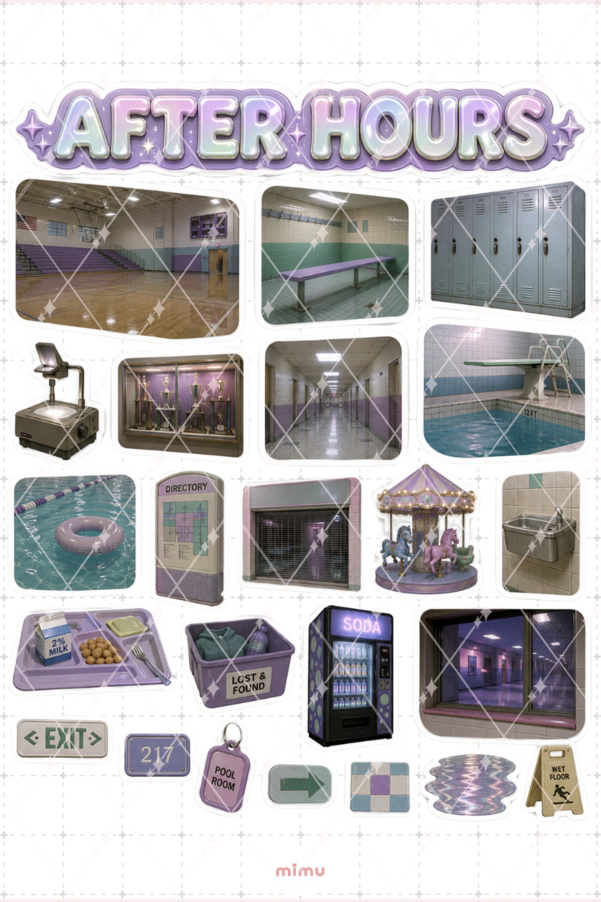 Liminal Space Sticker Seti Nostaljik AVM Havuz Okul Koridoru 2li Etiket - 2