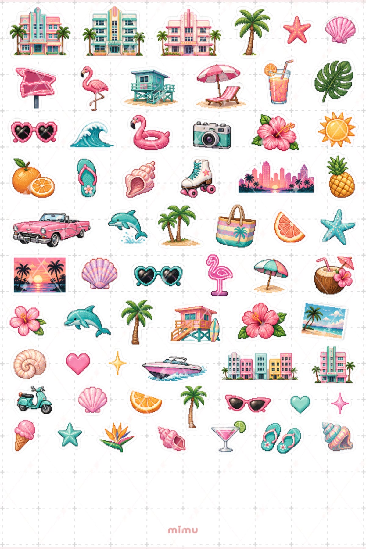 Pixel Art Florida Sticker Seti Tropikal Eyalet Temalı Dekoratif 2'li Etiket