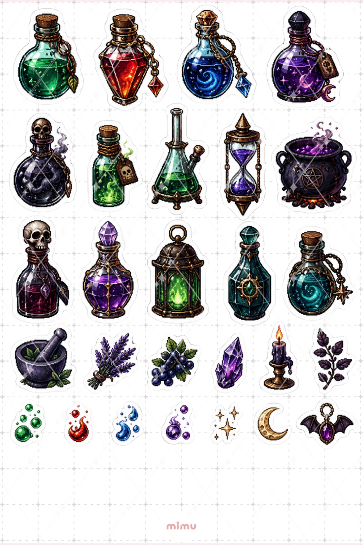 Pixel Art İksir Şişesi Sticker Seti Potion Büyü Temalı Dekoratif 2'li Etiket
