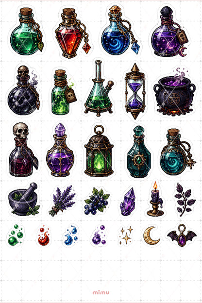 Pixel Art İksir Şişesi Sticker Seti Potion Büyü Temalı Dekoratif 2'li Etiket