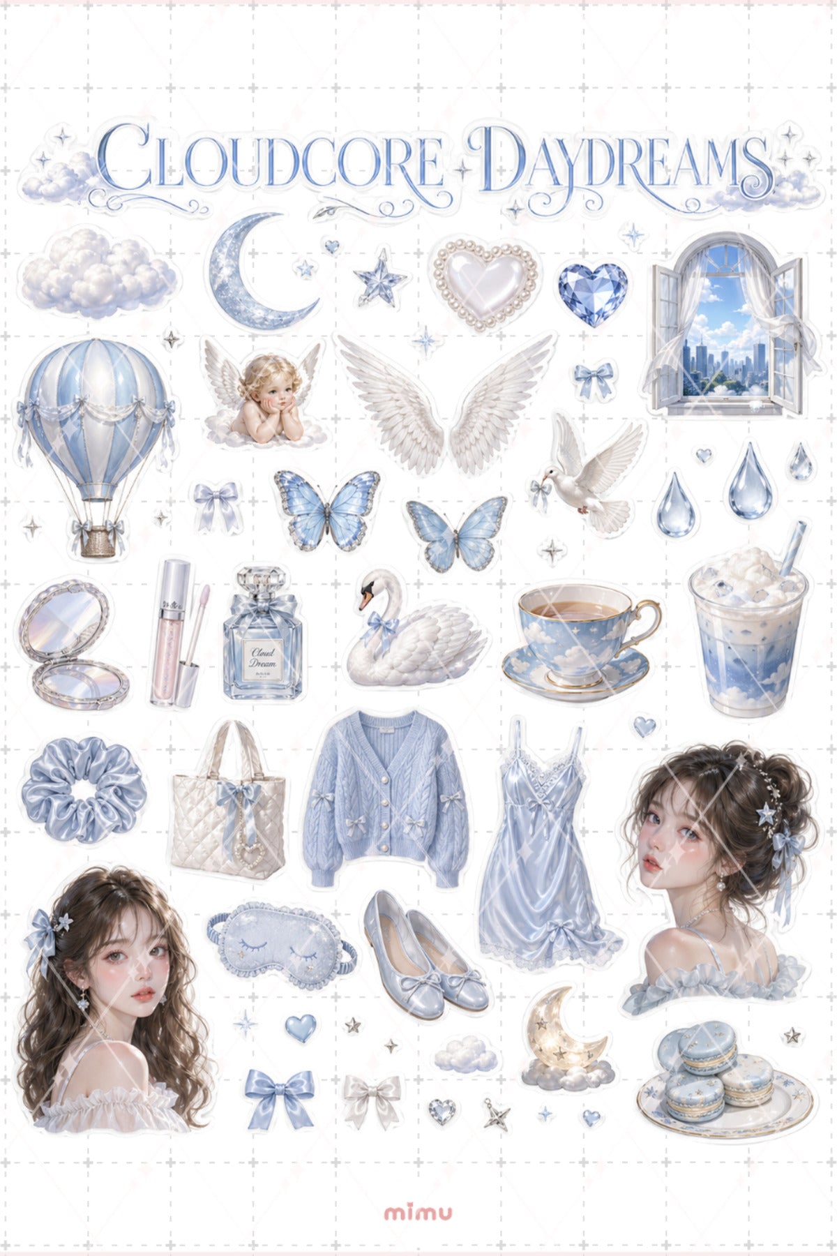 Cloudcore Daydreams Sticker Seti Mavi Bulut Kolaj Gökyüzü Temalı 2li Etiket
